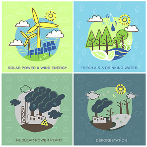 flat design for green energy and pollution concept