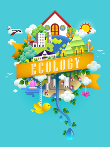 Ecology concept design, environmental elements in flat style