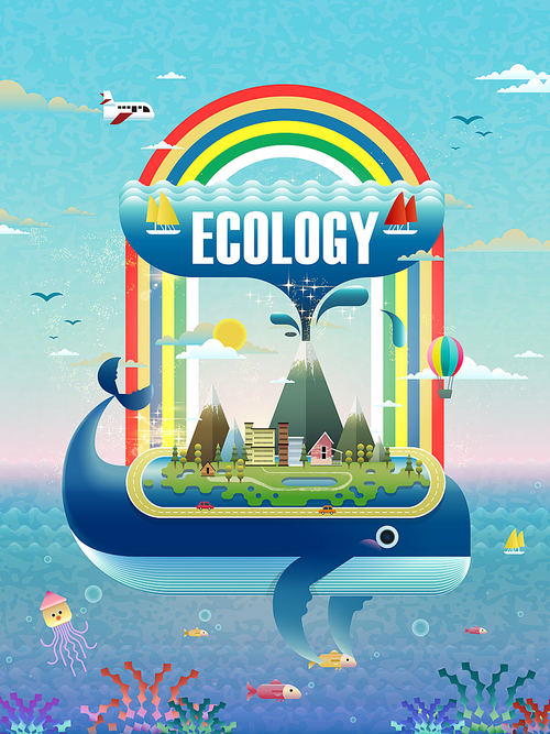 Ecology concept design, environmental elements with whale spouts