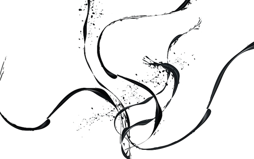 thin streaks of black ink, white background 3d illustration