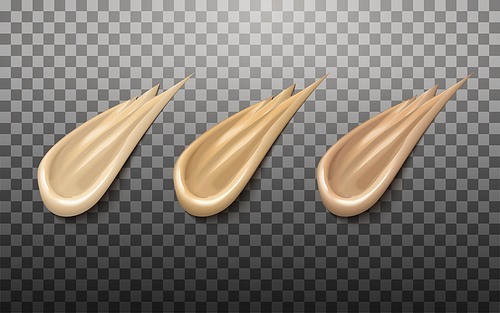 Liquid foundation elements, different skin tone for design or cosmetic ads, 3d illustration