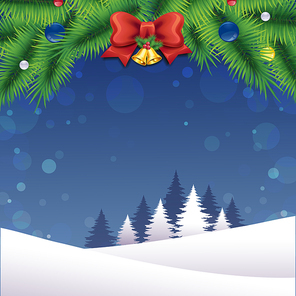 romantic Merry Christmas landscape with colorful decorations