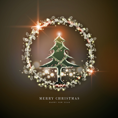 gorgeous Merry Christmas poster design with glowing tree