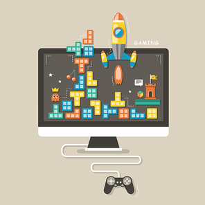 flat design icons concept of computer games for interface