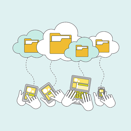 cloud storage concept in thin line style