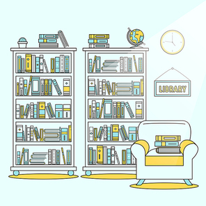 library scene illustration in flat line style