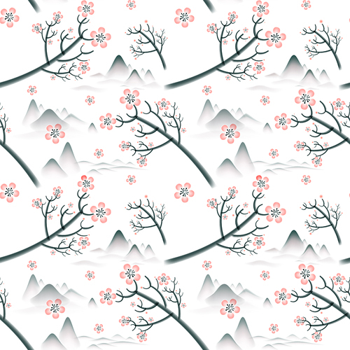 elegant cherry blossom seamless pattern background over white