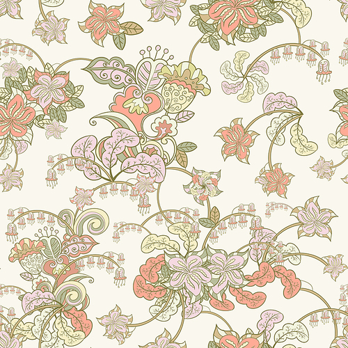 ornamental colored seamless floral pattern over beige