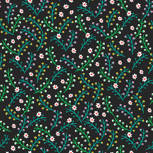 beautiful tiny flowers seamless pattern background over black