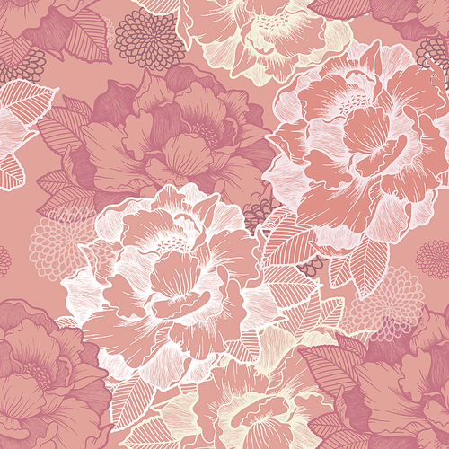 elegant peony seamless floral pattern background over pink