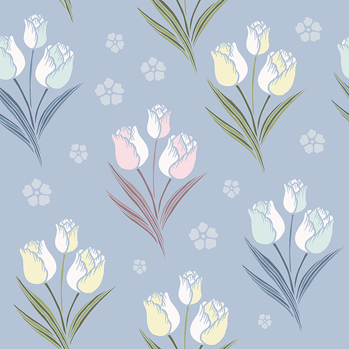 retro tulips seamless pattern background over blue