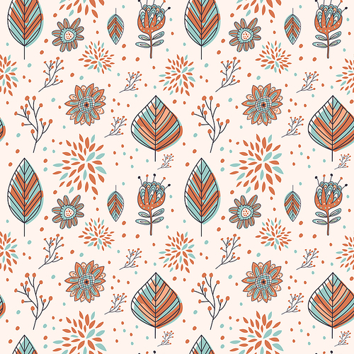 adorable cartoon seamless pattern with flowers and leaves