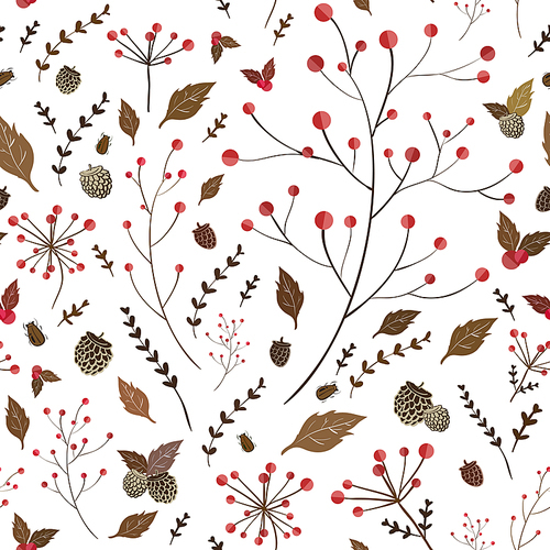 seamless pattern with autumn elements over white background