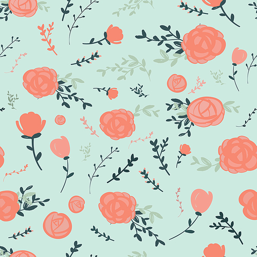 graceful seamless floral pattern over blue background