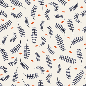seamless pattern with stylish fern leaves over white background