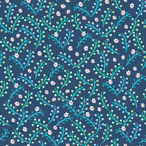 beautiful tiny flowers seamless pattern background over blue