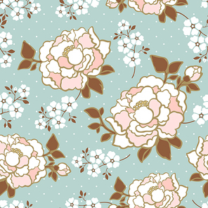 elegant peony seamless floral pattern background over blue