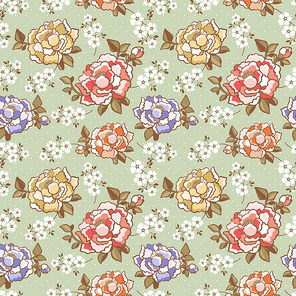 elegant peony seamless floral pattern background over green