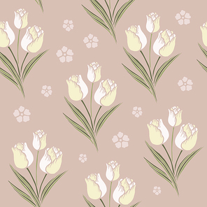 retro tulips seamless pattern background over pink