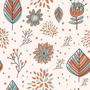 adorable cartoon seamless pattern with flowers and leaves