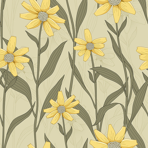 retro flower seamless pattern with yellow daisy