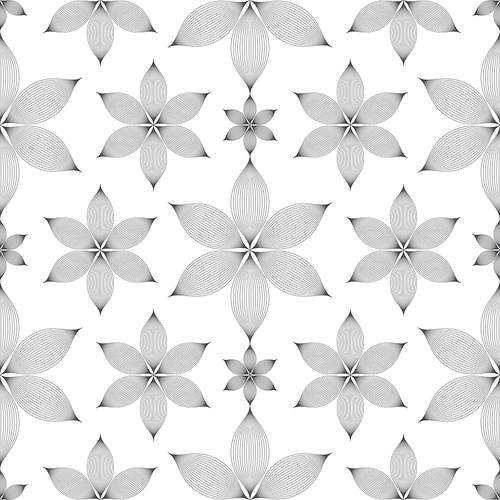 elegant linear floral seamless pattern over white background
