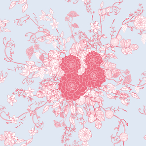 trendy peony seamless pattern over blue background