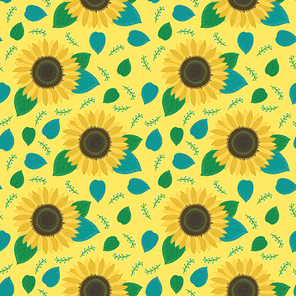 sunflower flower seamless pattern over yellow background