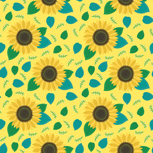 sunflower flower seamless pattern over yellow background