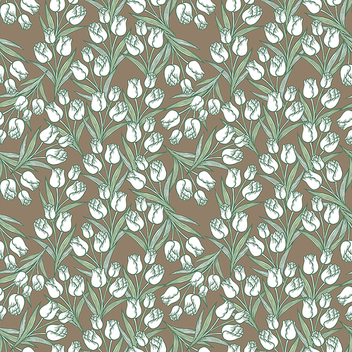 graceful tulip seamless pattern over brown background