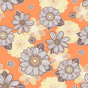 seamless background with daisy flowers over orange