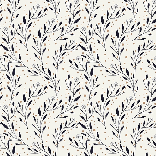 elegant seamless pattern with foliage elements over white background