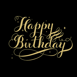 elegant Happy Birthday calligraphy design over black background