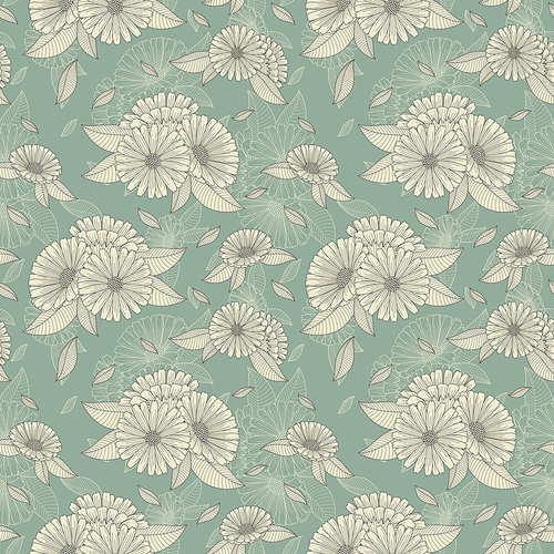 chamomile retro seamless pattern over blue background
