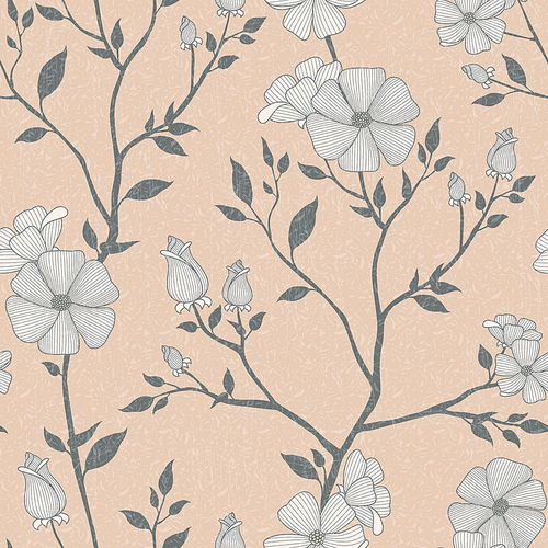 seamless retro floral pattern over pink background