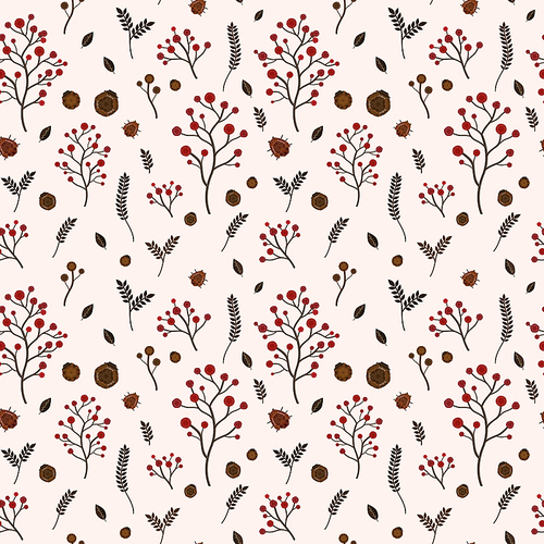 seamless pattern with autumn elements over beige background