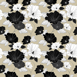 graceful seamless floral pattern over beige background
