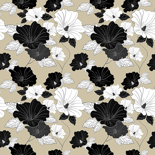 graceful seamless floral pattern over beige background