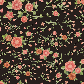 graceful seamless floral pattern over black background