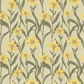retro flower seamless pattern with yellow daisy