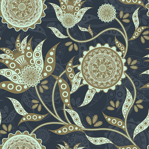 nature seamless pattern in flower shape over blue