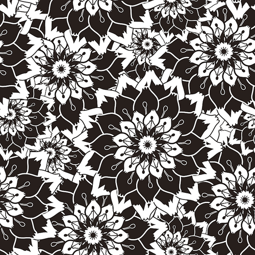 ornate seamless pattern with black and white flowers
