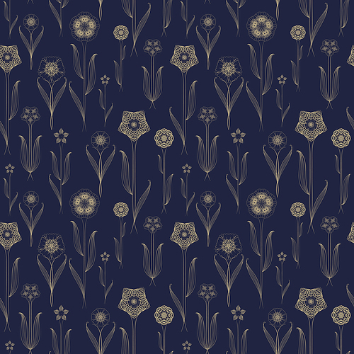 delicate seamless floral pattern background over blue