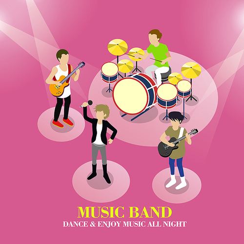 flat 3d isometric design of music band concept