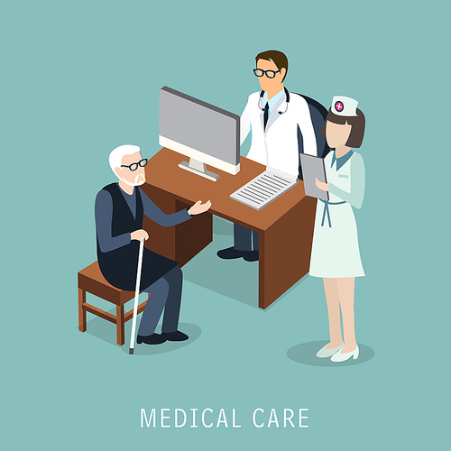 flat 3d isometric design of medical care concept