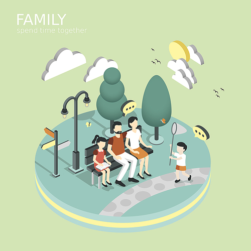 family spend time together concept in flat 3d isometric graphic