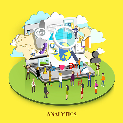 analytics concept in flat 3d isometric graphic