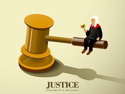 justice concept with a judge sitting on a gavel in flat 3d isometric graphic