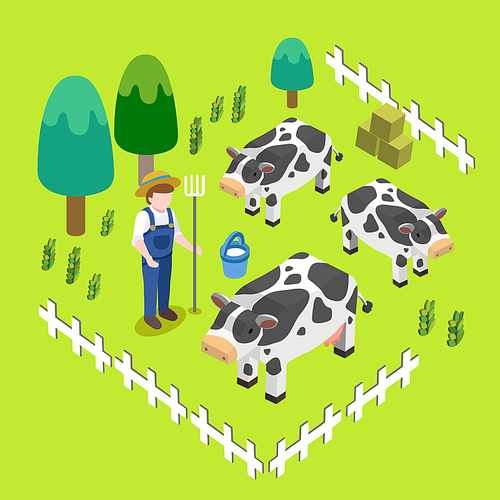 farm scenery concept in flat 3d isometric graphic