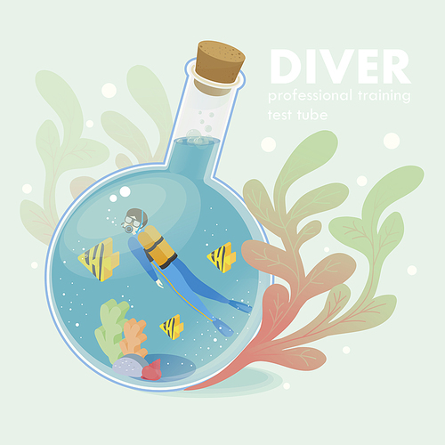 professional diver concept in flat 3d isometric graphic